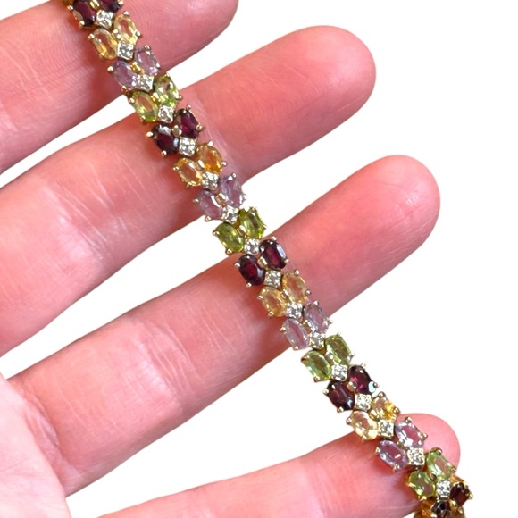 Multicolor Gemstone DBJ Sterling silver 925 gold plt Bracelet peridot garnet - Picture 3 of 7